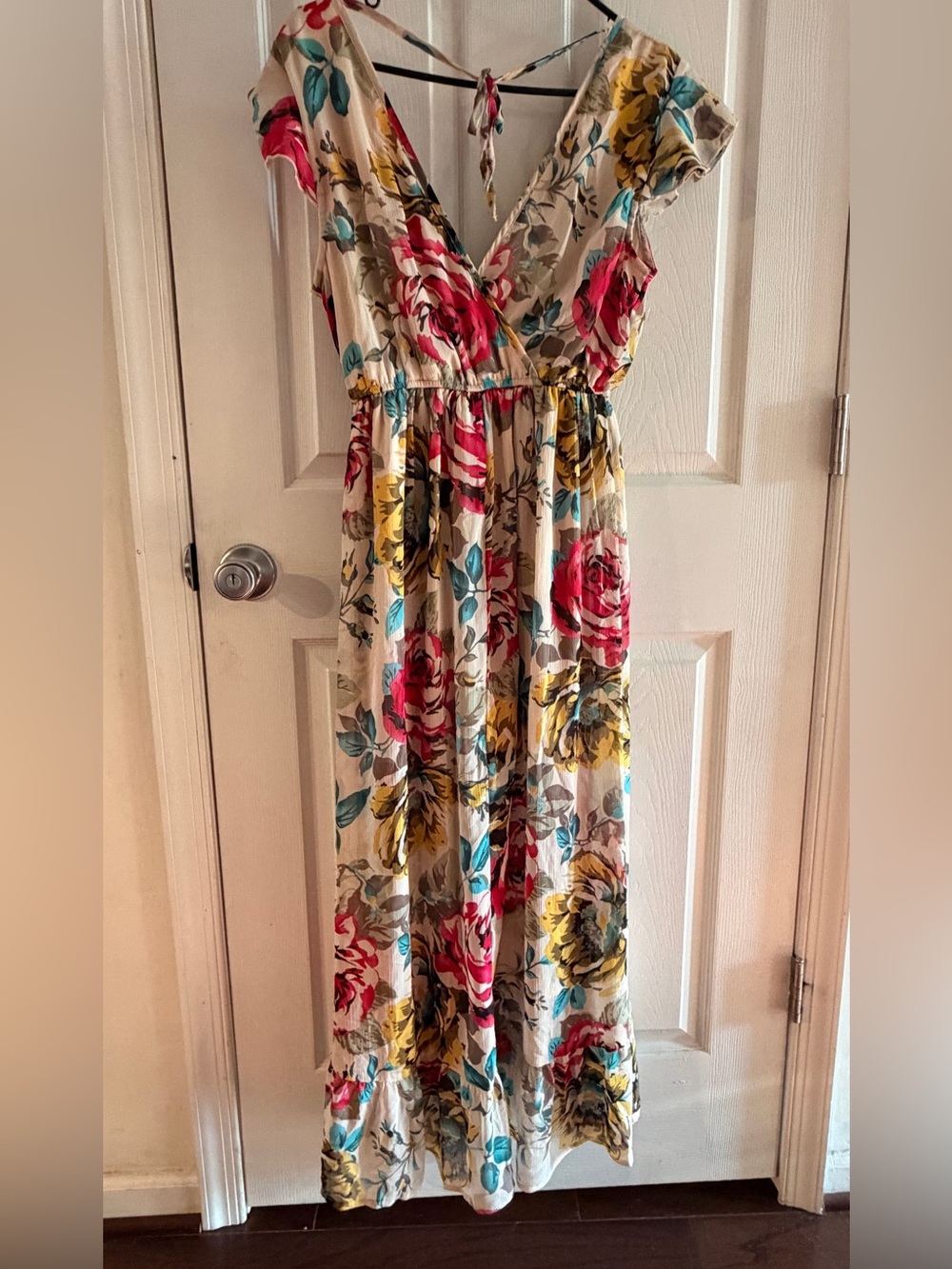 Band of Gypsies Floral Wrap Maxi Dress Medium Boho High-Low Chiffon - Picture 6 of 7